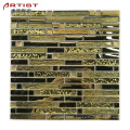 china 8mm brown glass blend stone bathroom kitchen glass strip wall tile mosaic